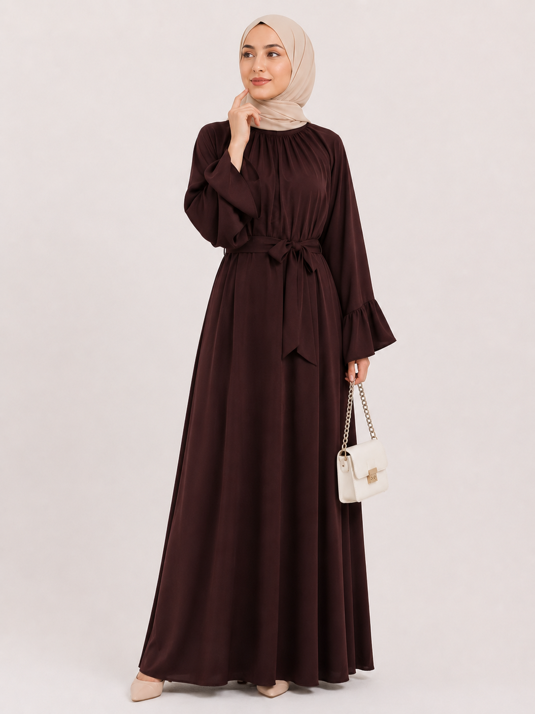 Elegant Belted Maxi Abaya Dress