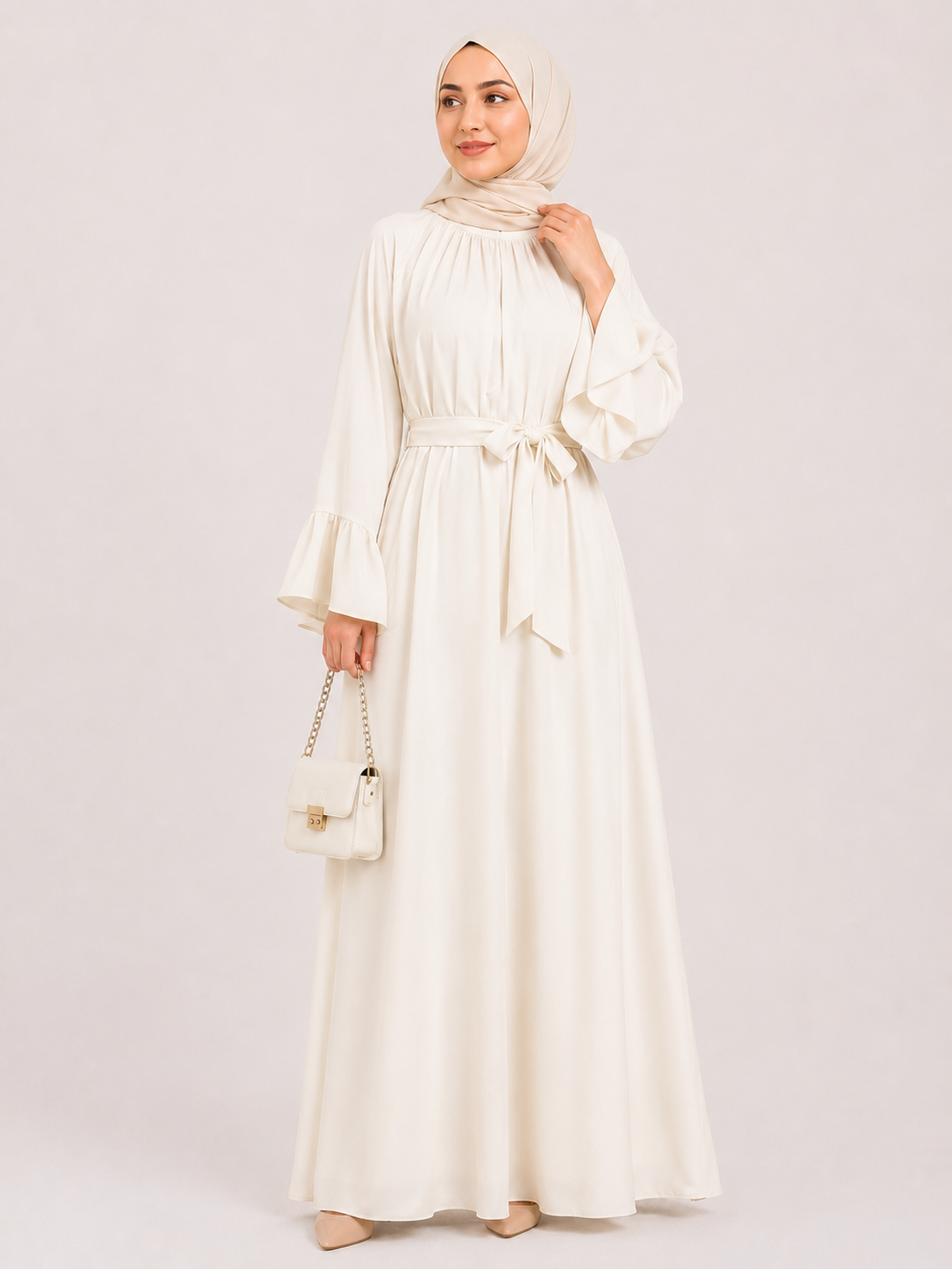 Elegant Belted Maxi Abaya Dress