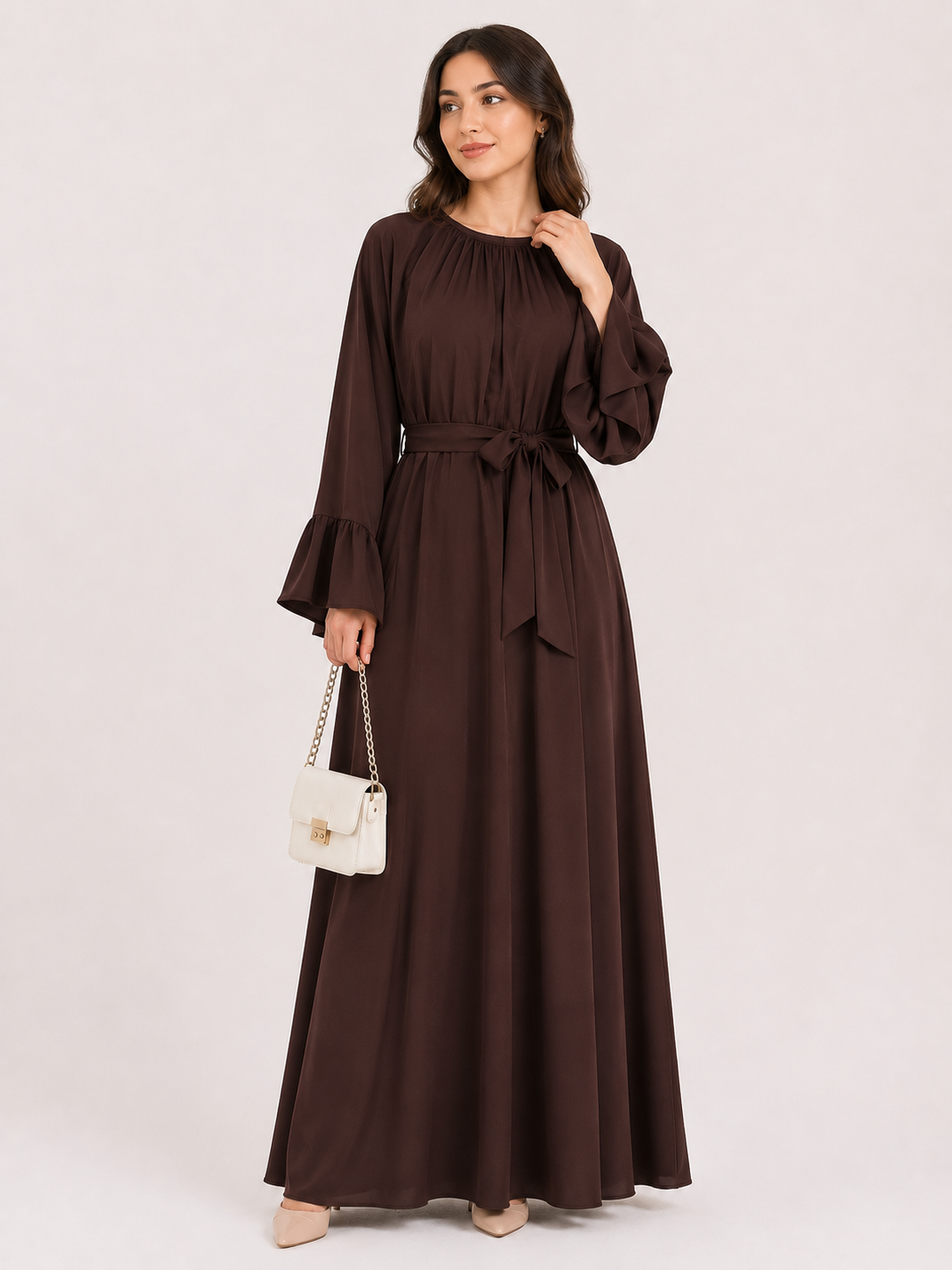 Elegant Belted Maxi Abaya Dress