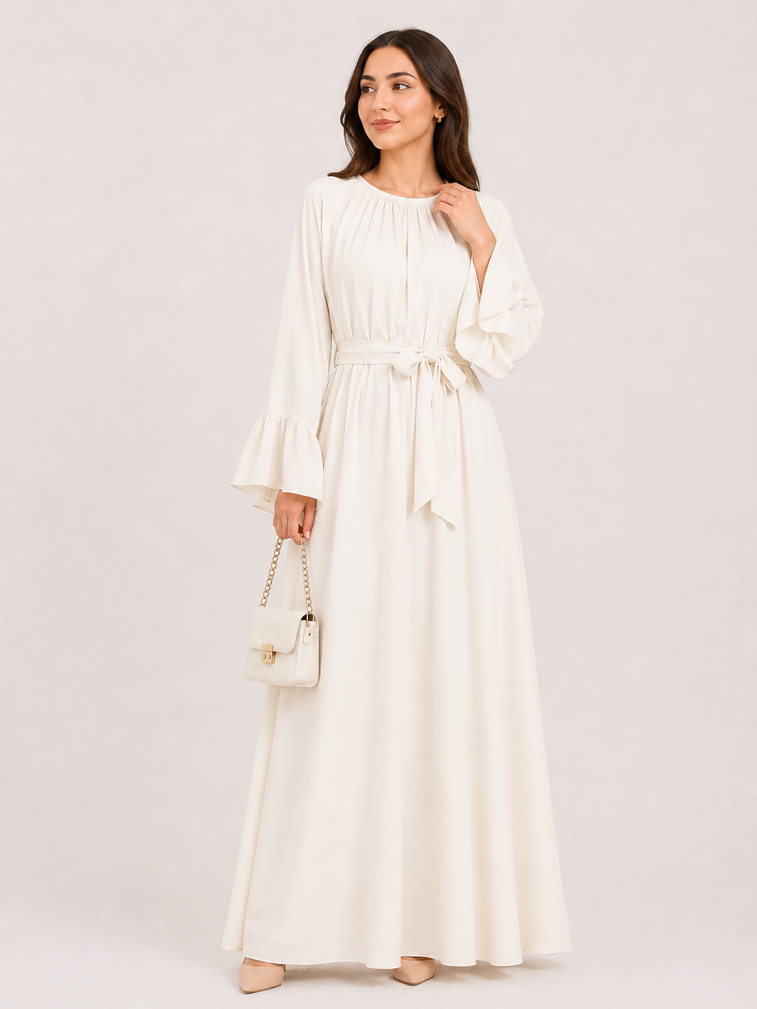 Elegant Belted Maxi Abaya Dress