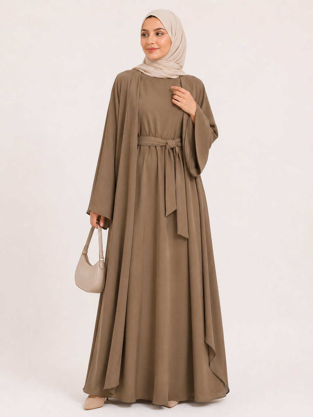 Belted Open Abaya Set
