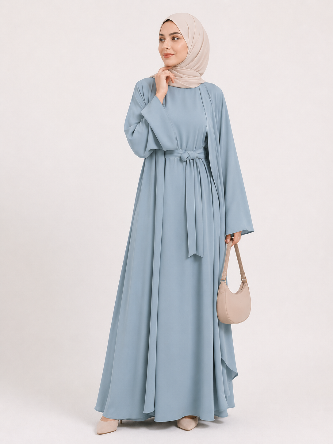 Belted Open Abaya Set