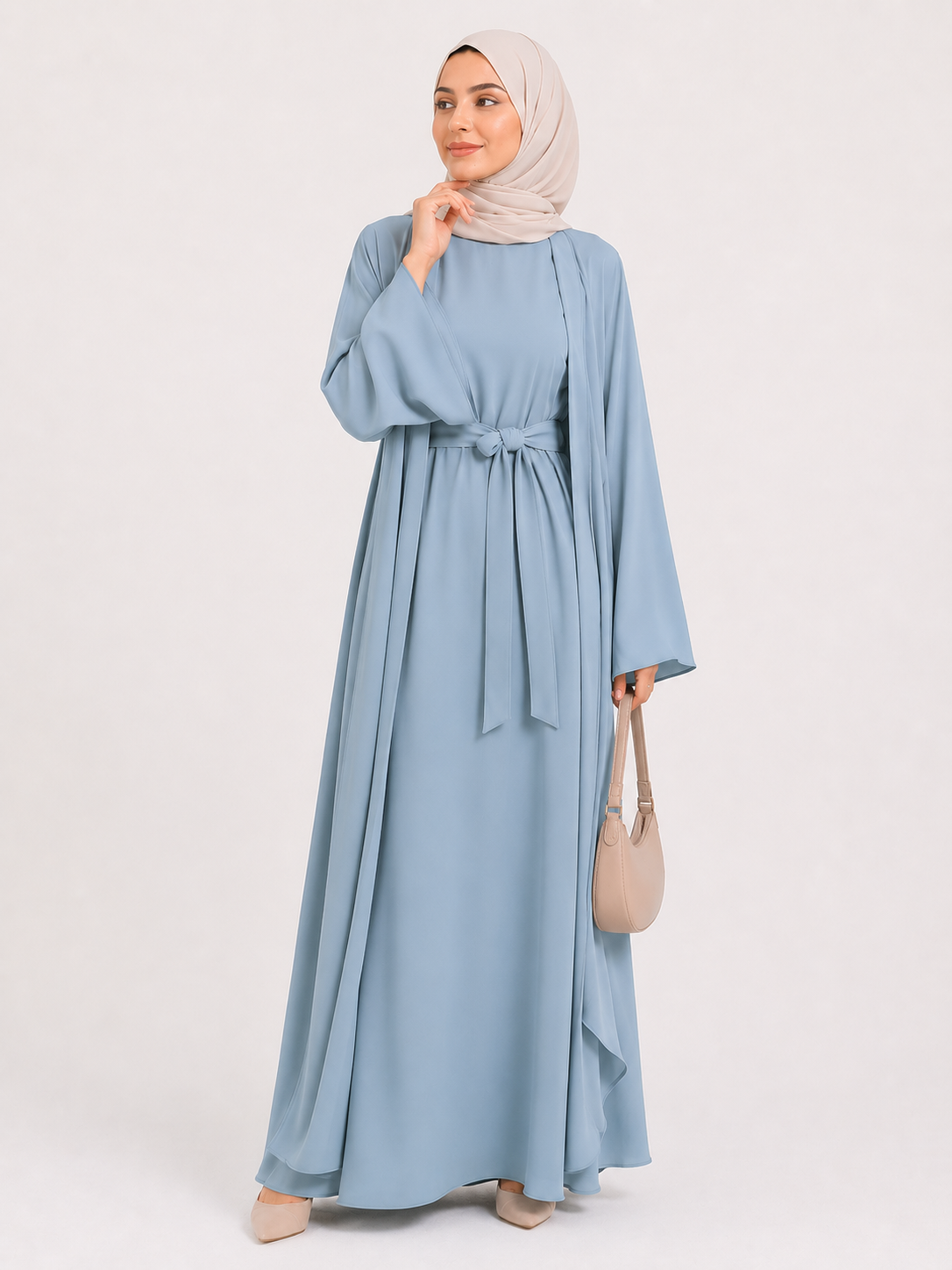 Belted Open Abaya Set