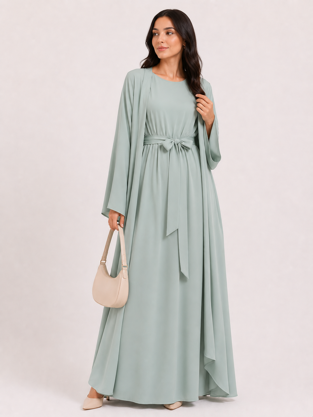 Belted Open Abaya Set