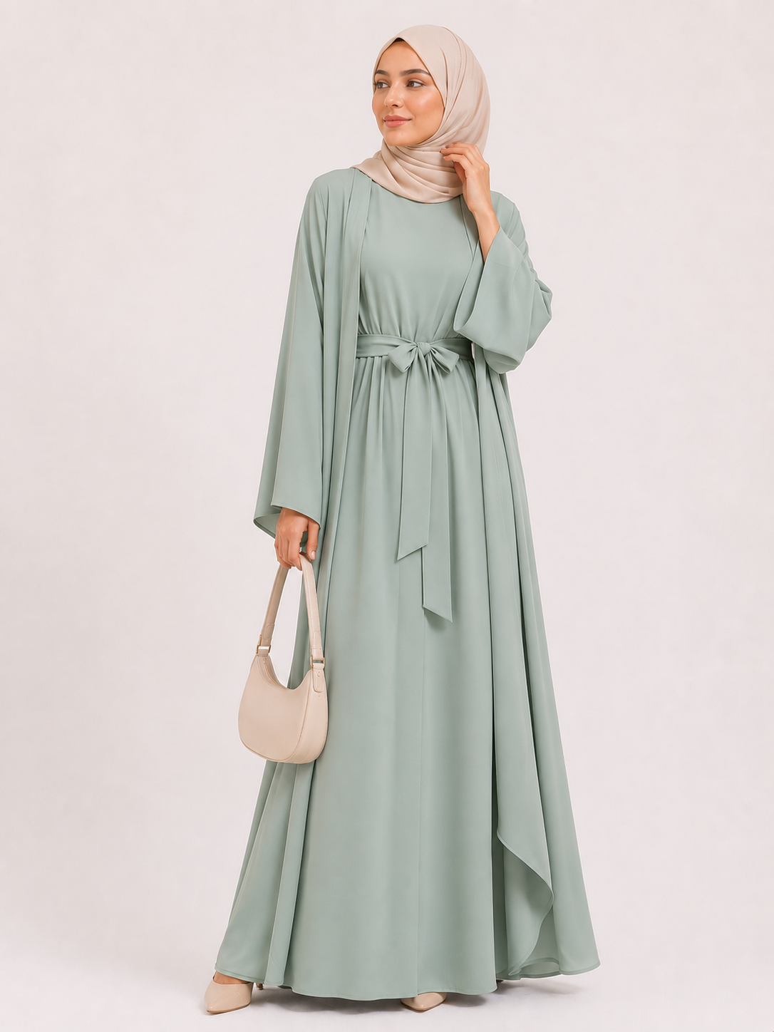 Belted Open Abaya Set