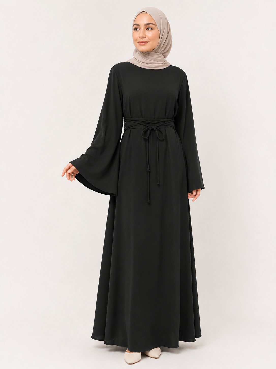 Luna Tie-Waist Bell Sleeve Abaya