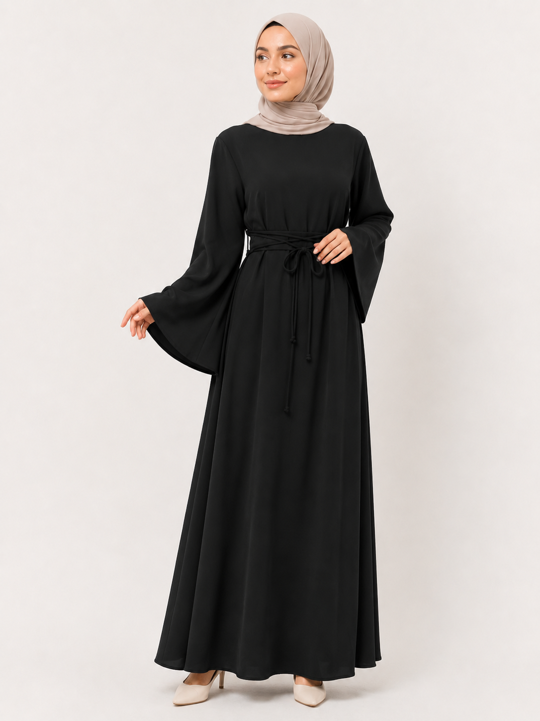 Luna Tie-Waist Bell Sleeve Abaya
