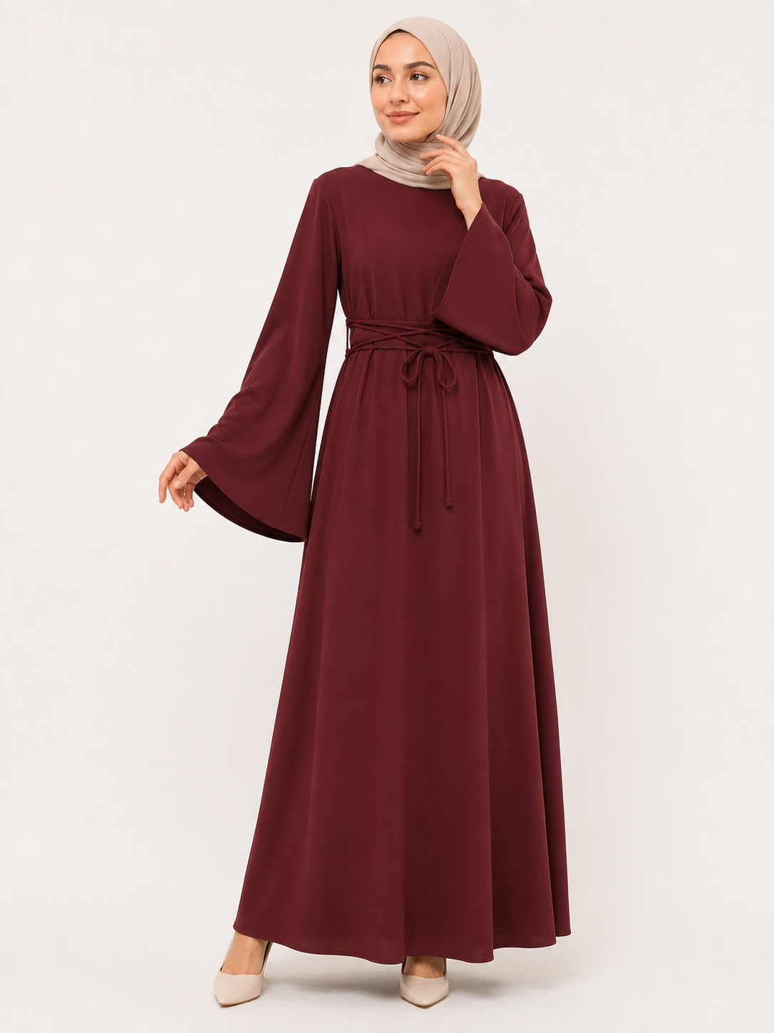 Luna Tie-Waist Bell Sleeve Abaya