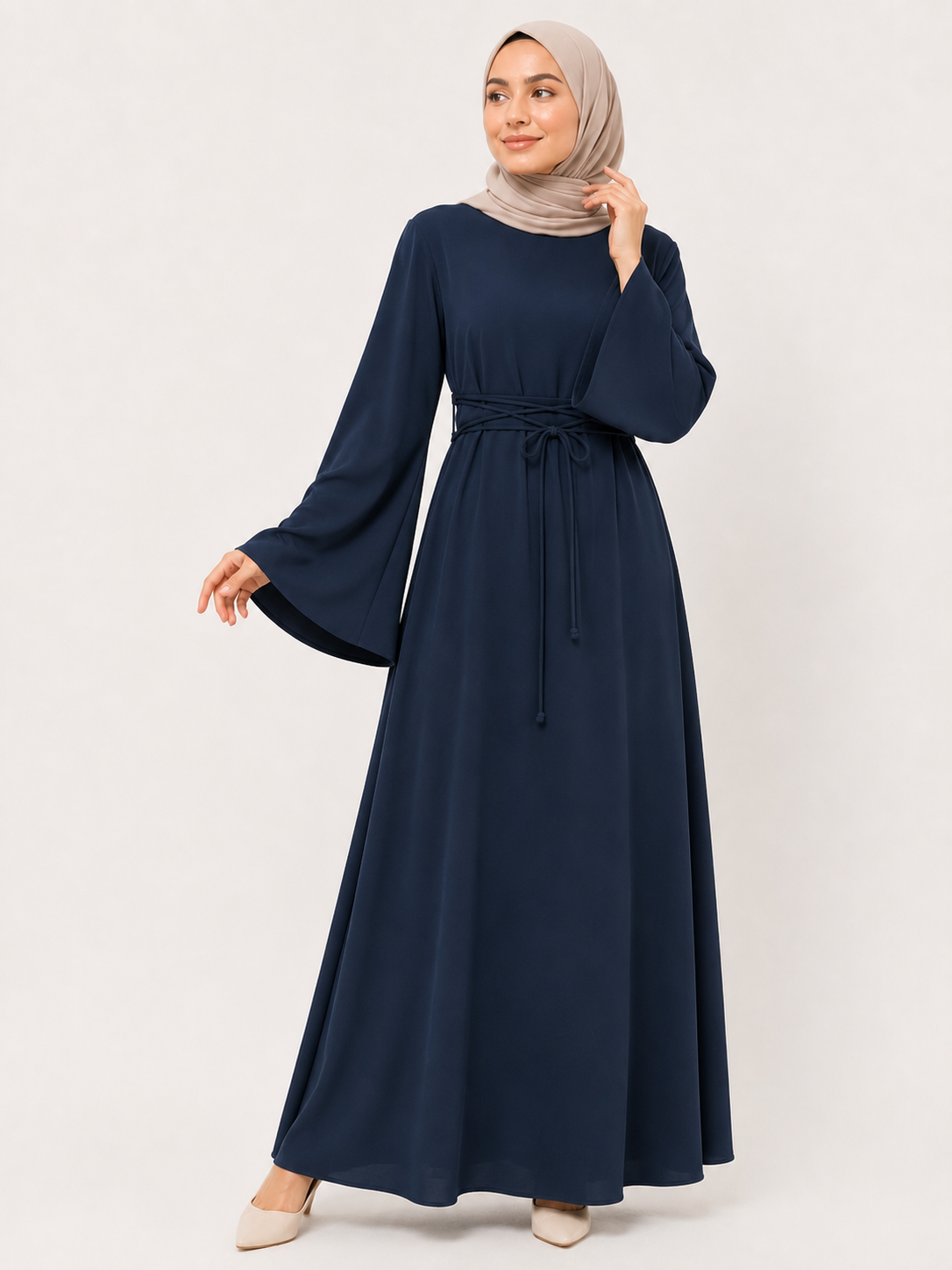 Luna Tie-Waist Bell Sleeve Abaya