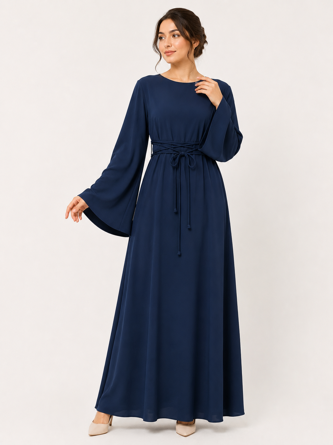 Luna Tie-Waist Bell Sleeve Abaya