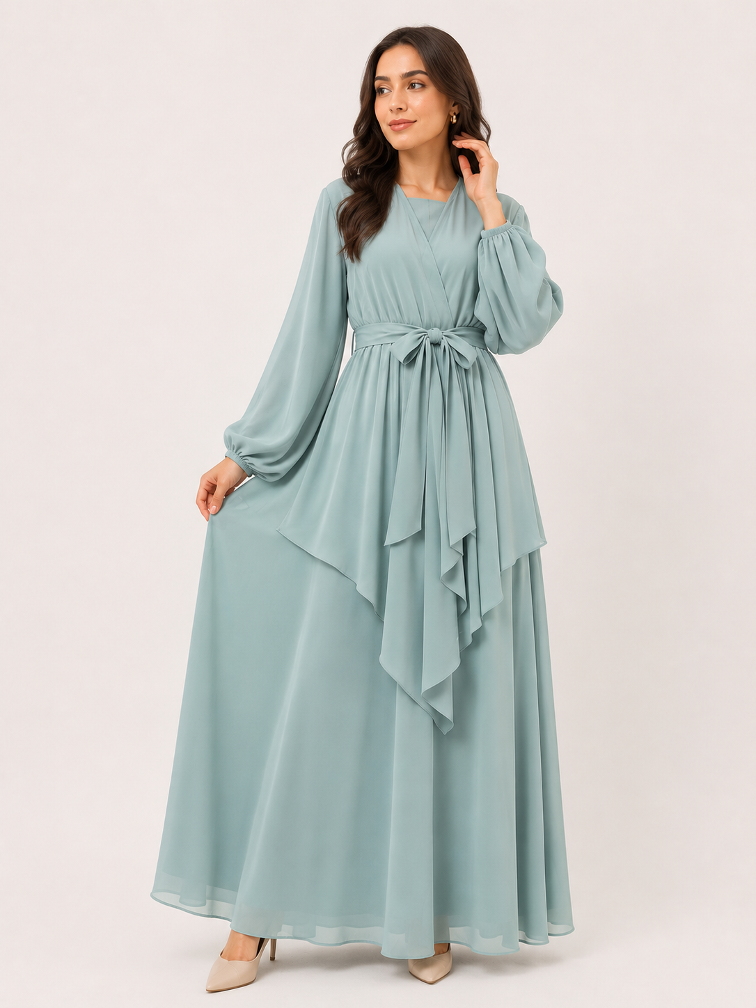 Aurora Layered Tie-Waist Maxi Dress
