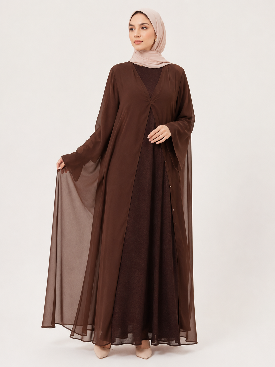 Celeste Sheer Layered Open Abaya Set