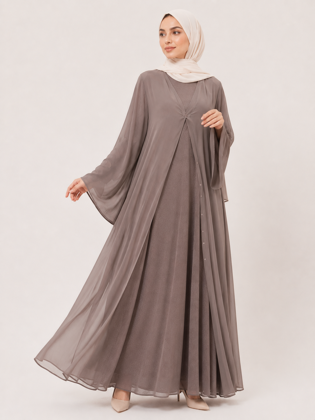 Celeste Sheer Layered Open Abaya Set
