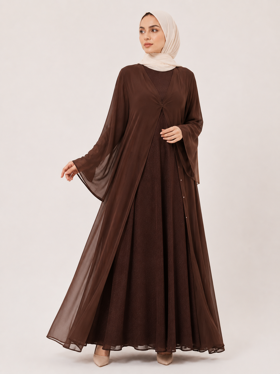 Celeste Sheer Layered Open Abaya Set