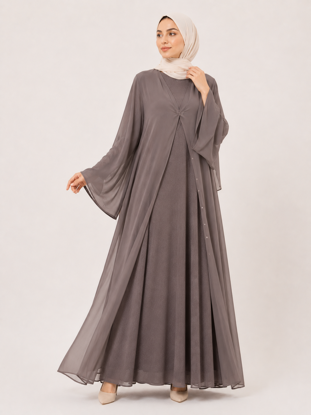 Celeste Sheer Layered Open Abaya Set