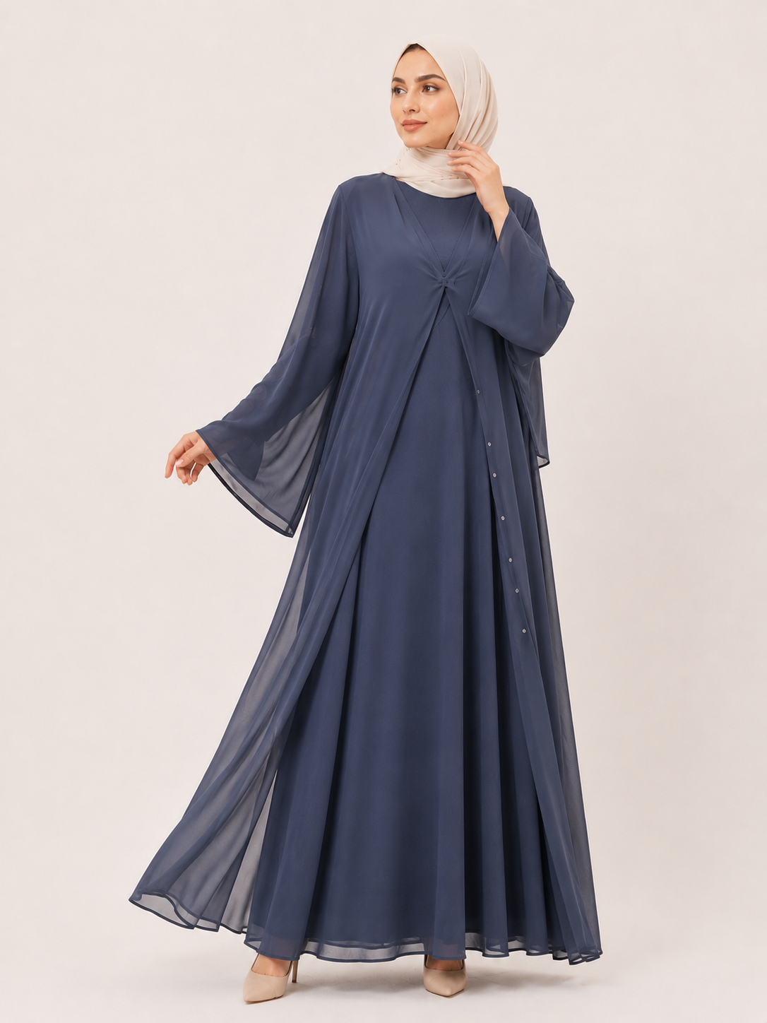 Celeste Sheer Layered Open Abaya Set