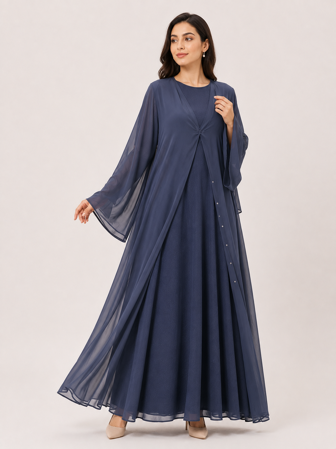 Celeste Sheer Layered Open Abaya Set