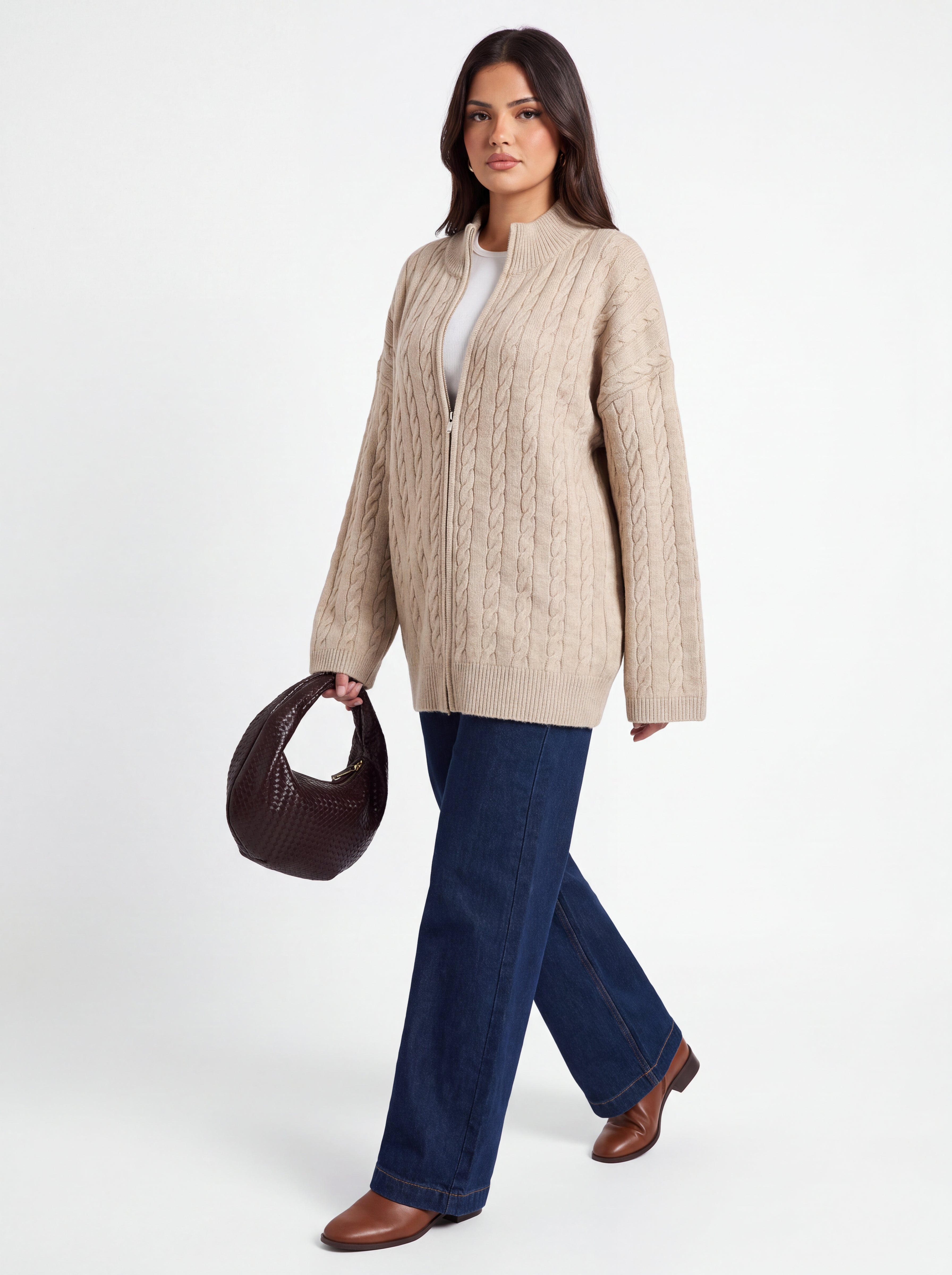 Lyra Cardigan Oversized Cable Knit with Zipper