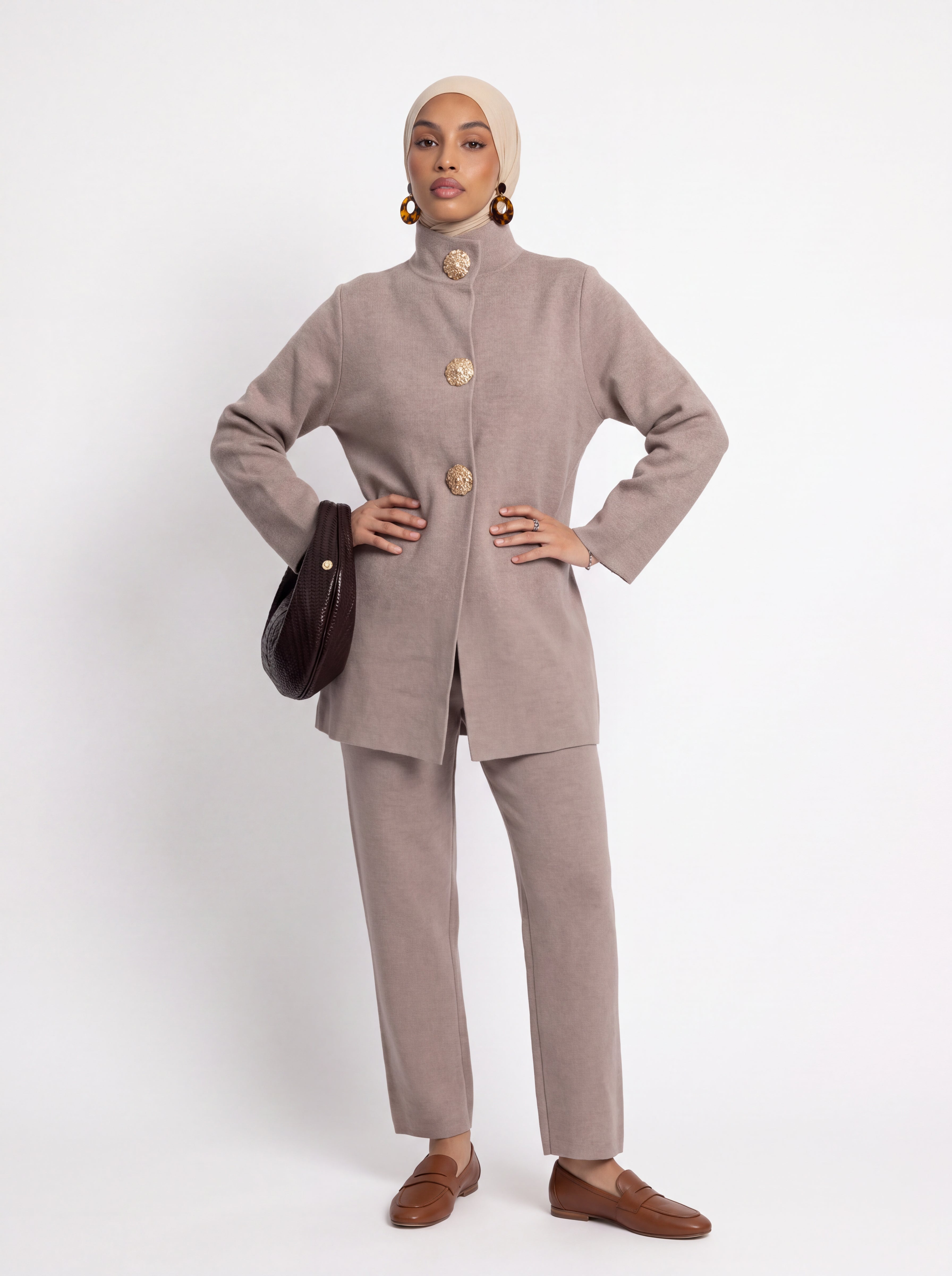 Calista Gold Button Cardigan Set