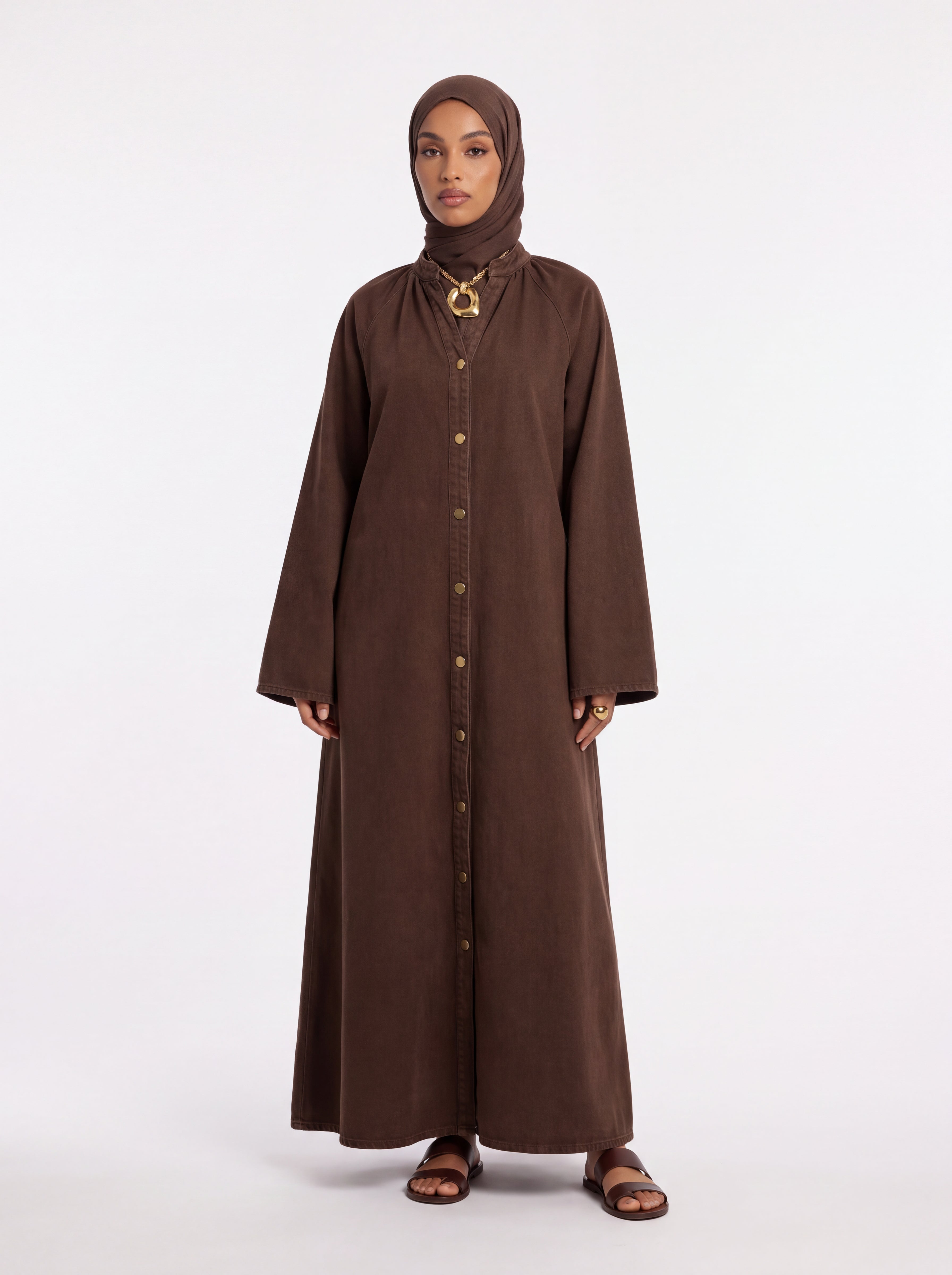 Denim Button abaya