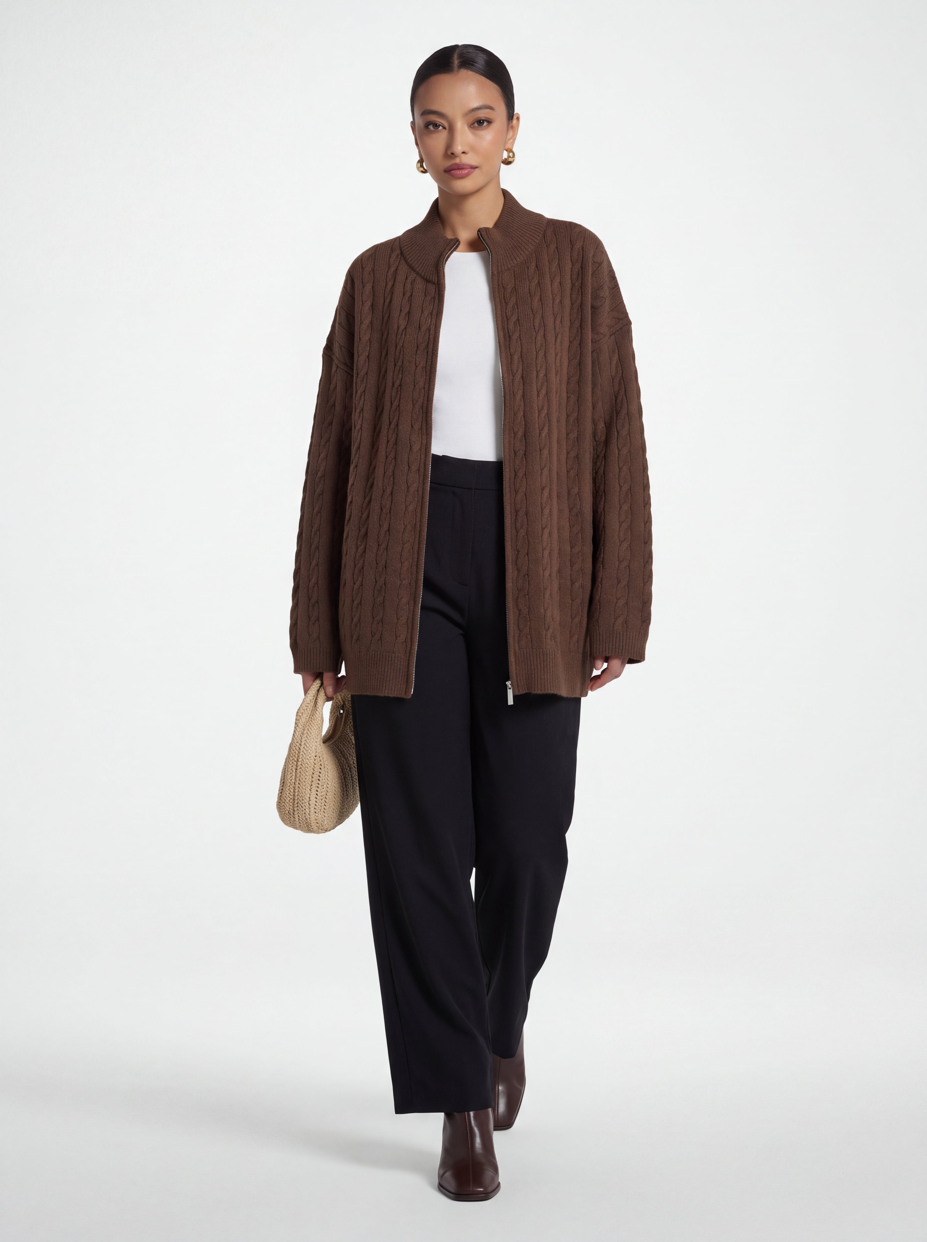 Lyra Cardigan Oversized Cable Knit with Zipper